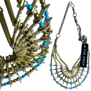 ♦️ NEW Anthropologie Pam Hiran Gold and Turquoise Statement Necklace